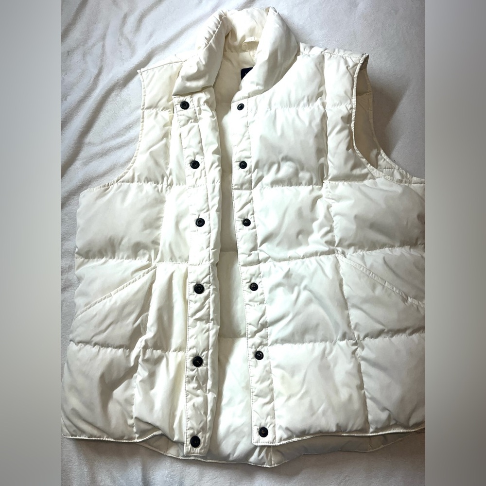 Lands' End Off-White Women’s Ivory Button Up Puffer Vest w Pockets Size L 14-16 - Picture 11 of 14